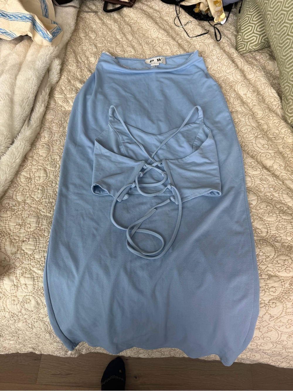Light Blue Women’s Slip skirt midi  with Strappy Back top  set